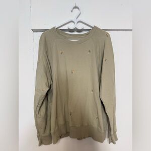 Aerie Sage Green Embroidered Floral Sweater